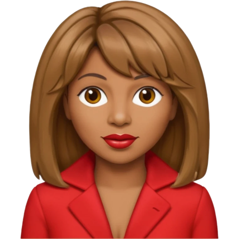 Tina Turner with long light brown hair, red outfit emoji