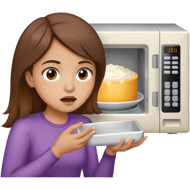brown haired brown eyed girl eating a microwave  emoji