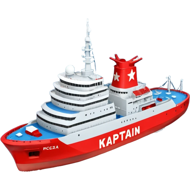 Realistic 3D icon of icebreaker "Kapitan Krutov" (grey hull, red star, white superstructure, "РОСМОРПОРТ" lettering). Soft winter lighting, 3/4 aerial view. Fractured blue ice, white background. High detail, photorealistic GSON style. emoji