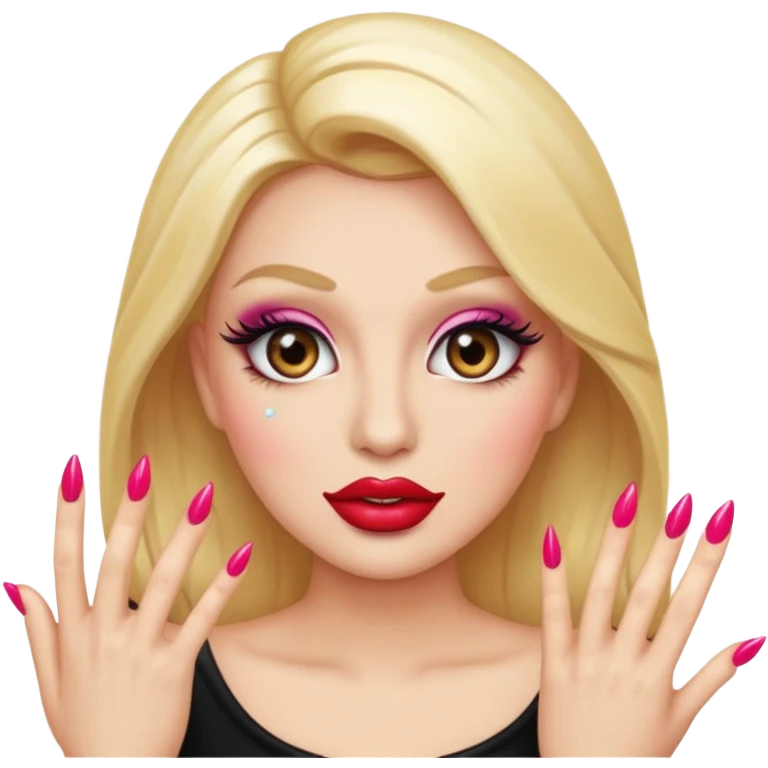 glamorous emoji with fake nails, long lashes, big lips, and full makeup emoji