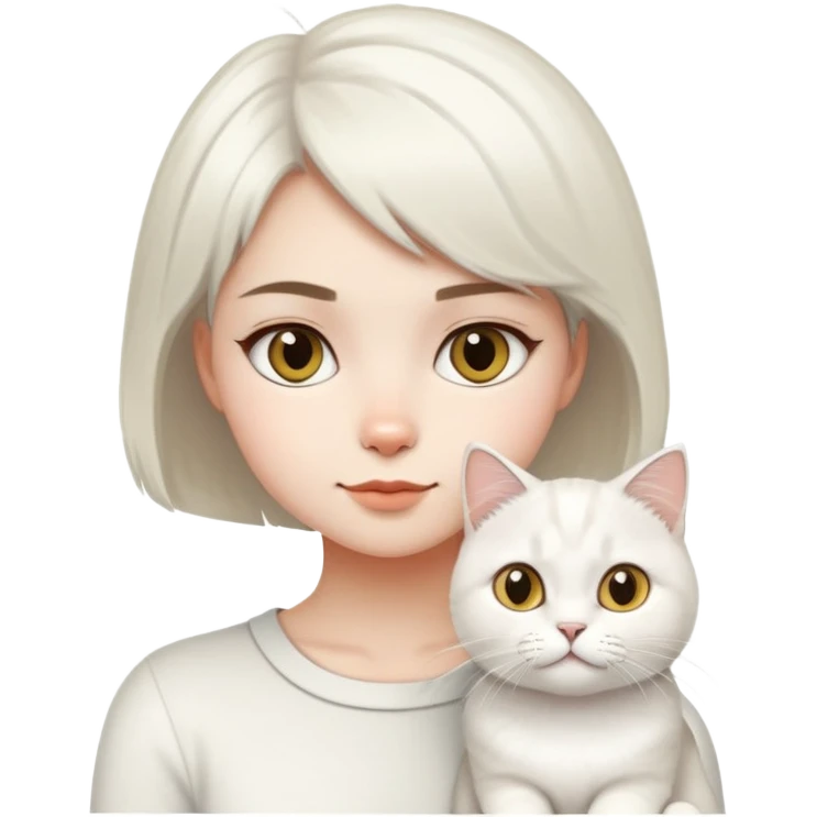 short hair girl with White British longhair cat emoji