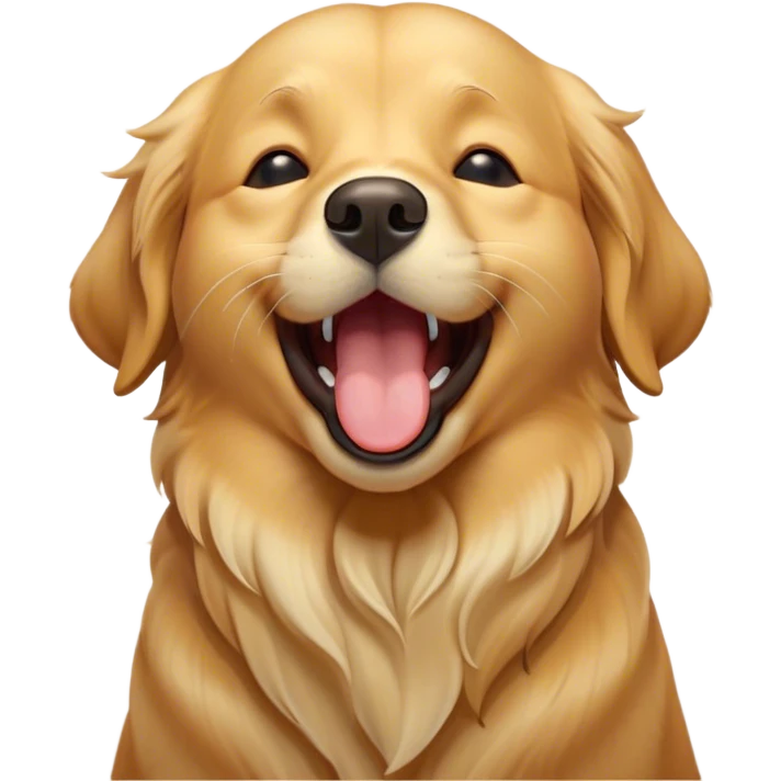 Cinematic Cute Yawning Golden Retriever Portrait Emoji, Head tilted slightly with a dramatic, wide-open yawn, revealing a silky golden coat with a subtle shimmer, floppy ears slightly drooping, round brown eyes barely open in drowsy contentment, Simplified yet irresistibly adorable features, highly detailed, glowing with a soft, cozy glow, high shine, relaxed yet expressive, stylized with a touch of whimsy, bright and endearing, soft glowing outline, capturing the essence of a sleepy yet affectionate companion, so drowsy it feels like it could stretch out of the screen and curl up for a nap! emoji