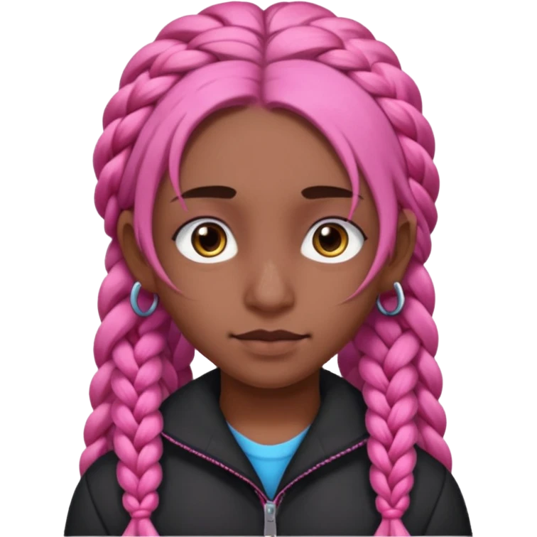 arikan, dark long hair whit pink 
braids. brown skin, smal round face and a big nose emoji