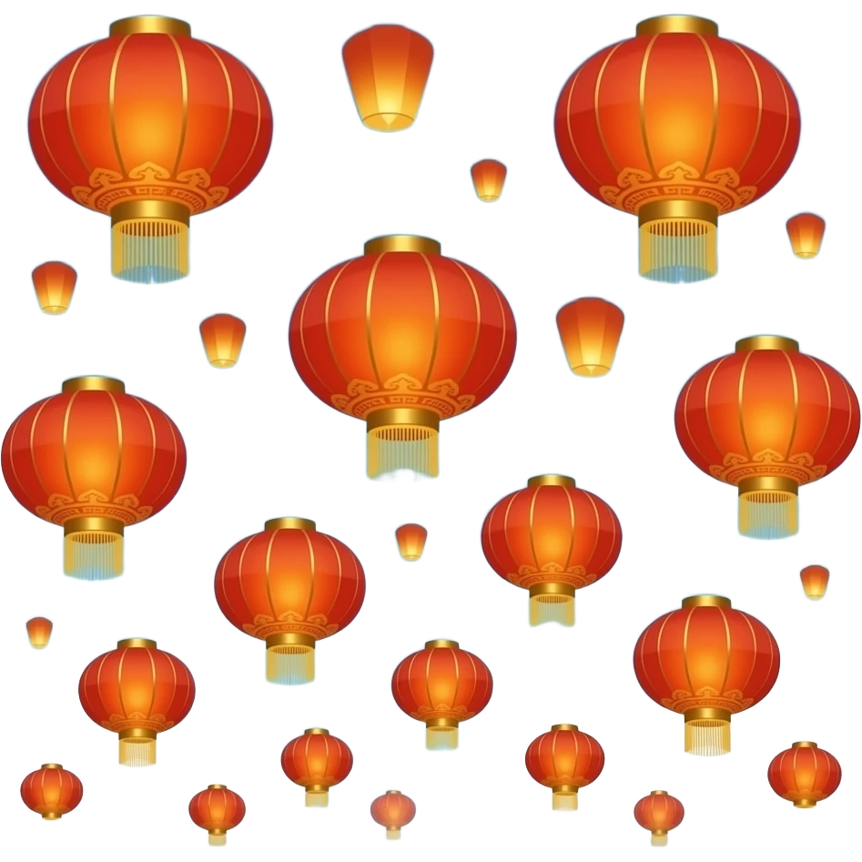 Golden-Orange-bronze-reddish Chinese lanterns flying in the sky as seen from afar emoji