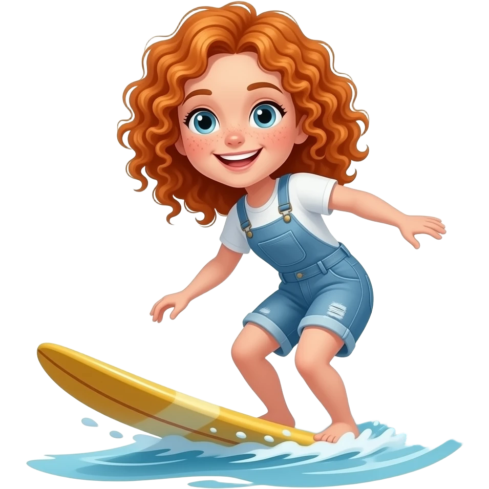 Fille rousse bouclés tâches de rousseur surf emoji