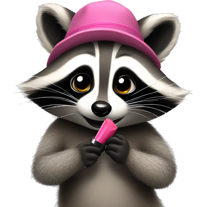 Girly raccoon applying lipstick  emoji