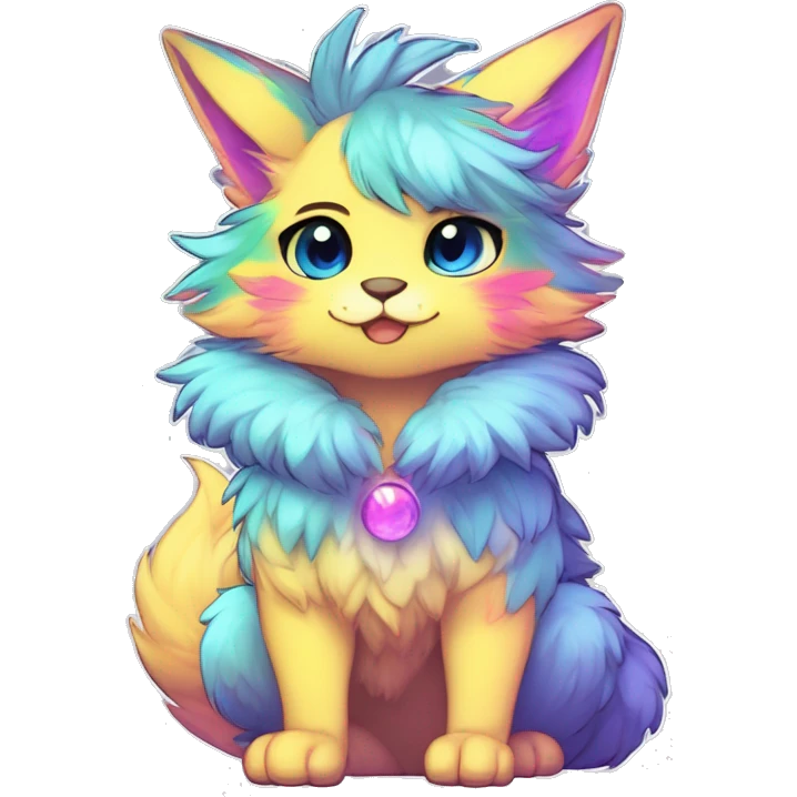 Anthro Scalie Fluffy Cool Cute Magical Shiny Colorful Neon Vibrant Colors Sparkle Kemono-style Chibi Fantasy-Animal-Fakémon-Pokémon-Hybrid Fur Sona Aesthetic Full Body emoji