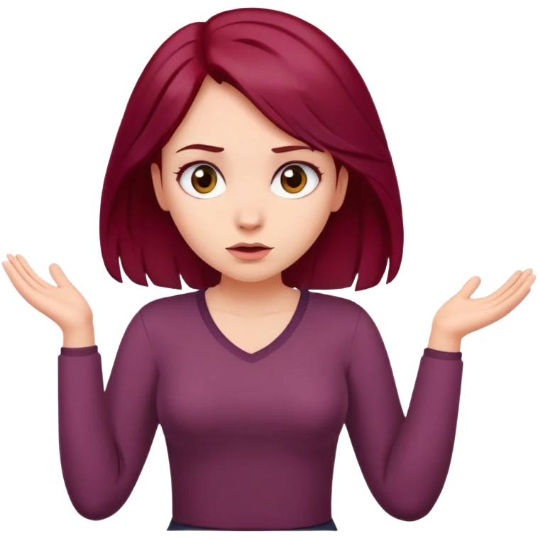 Beautiful long burgundy haired girl, shrugging shoulders emoji