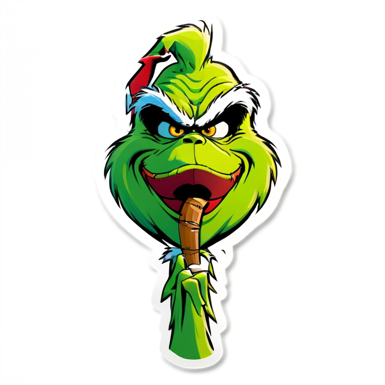 The grinch with a joint in his mouth emoji