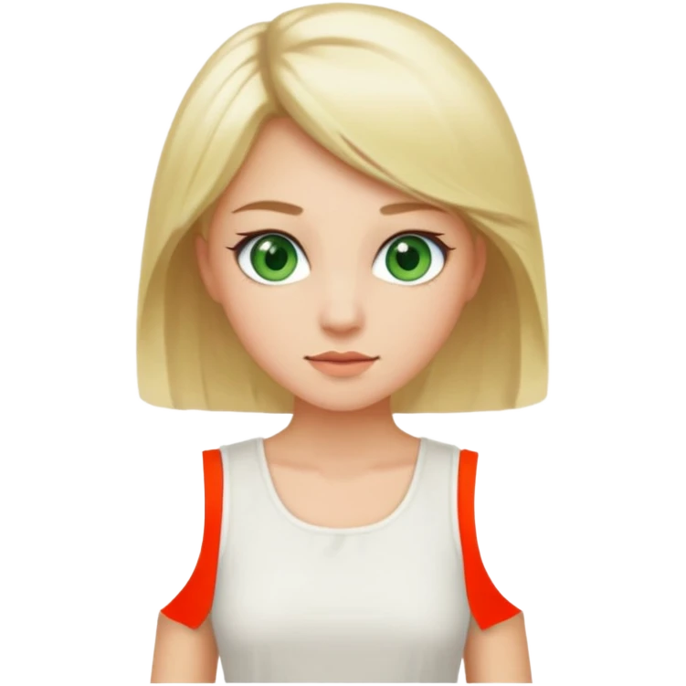 Woman, blonde Hair, Green eyes, White short sleveless dress emoji