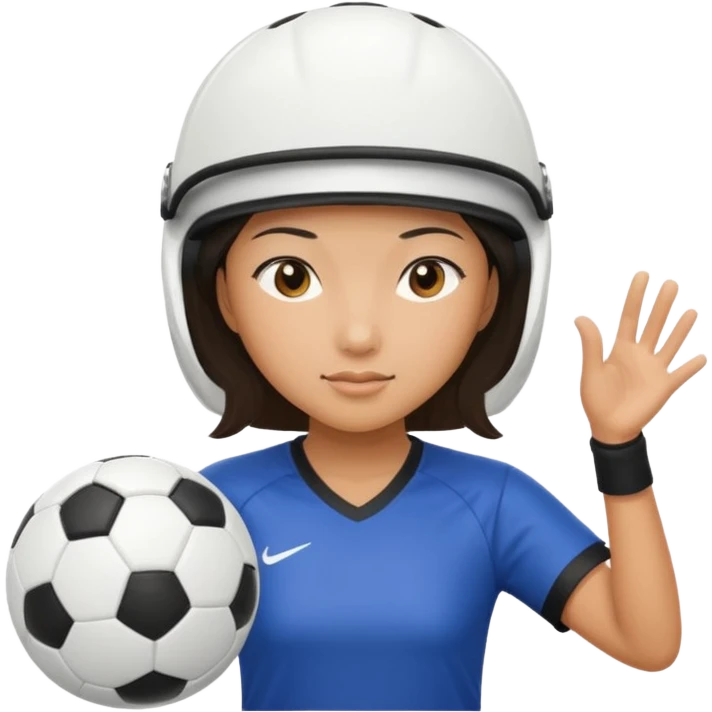 Asian woman with helmet playing soccer emoji
