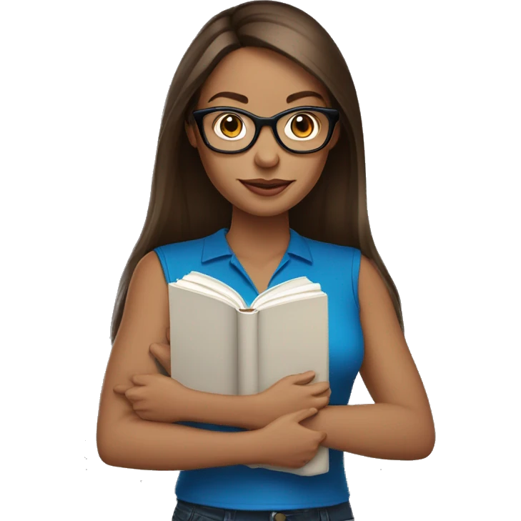 blue eyes woman with glasses and medium length brunette straight hair holding a book emoji