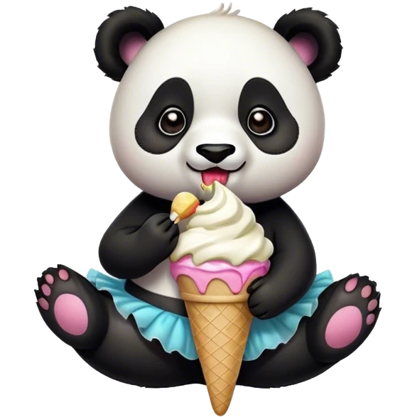 panda wearing a tutu while eating ice cream  emoji