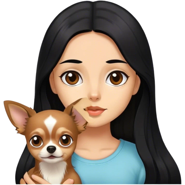Girl with black hair and longhair brown chihuahua  emoji