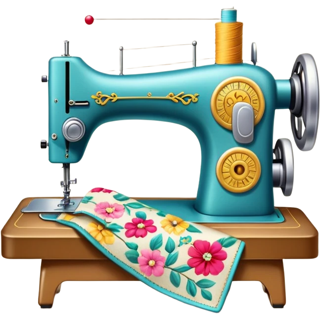 sewing machine with fabric, fashion manufacturing theme emoji