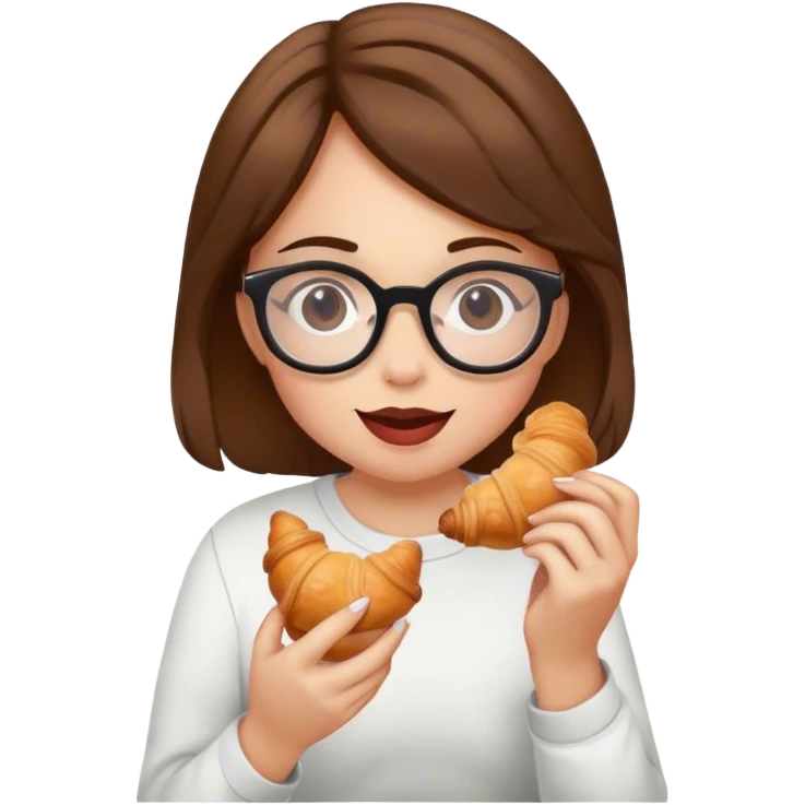 Girl with brown hair, with glasses is eating a croissant  emoji