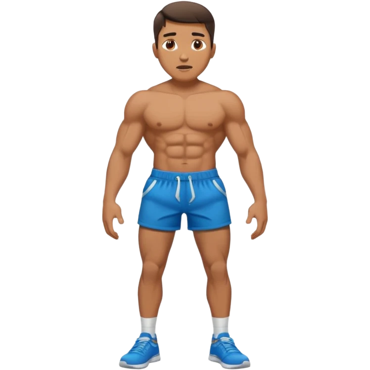 A squatting man legs spread apart and make a penis visible going through his broken shorts emoji