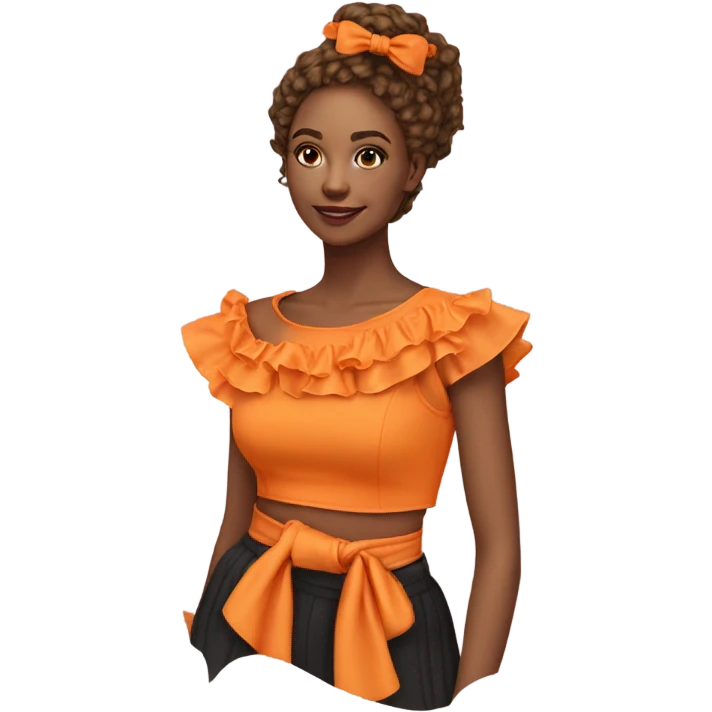 Realistic orange cut out crop top blouse. Ruffles. Isolated. Fancy sash emoji