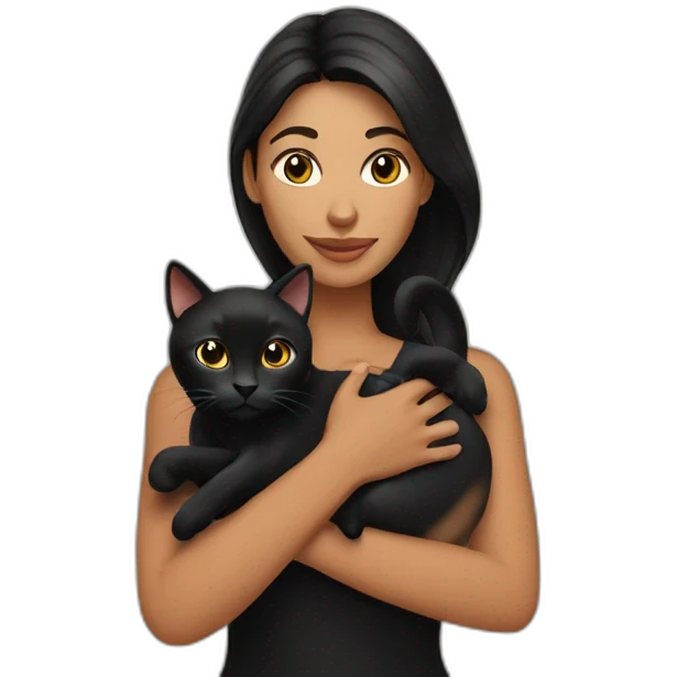 Latina woman holding a black cat emoji