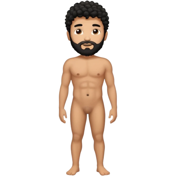 Tan Latino, Mexican male, black curly hair, shape of hair is a modern fade hair cut. with beard. He is standing naked posing.  emoji