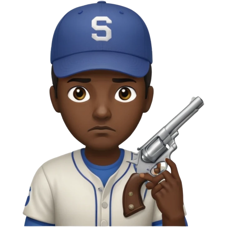 Un moreno con una pistola y grosero y una gorra emoji