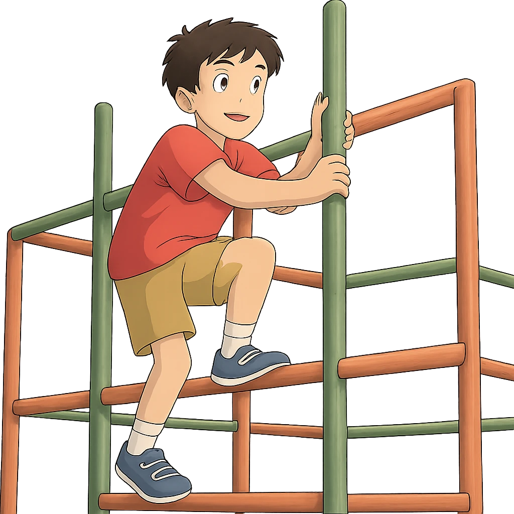 ghibli style person climbing on a jungle gym emoji