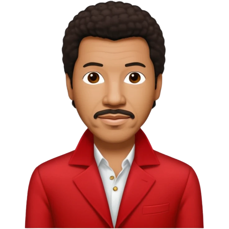 Lionel Richie with dark brown hair, red outfit emoji