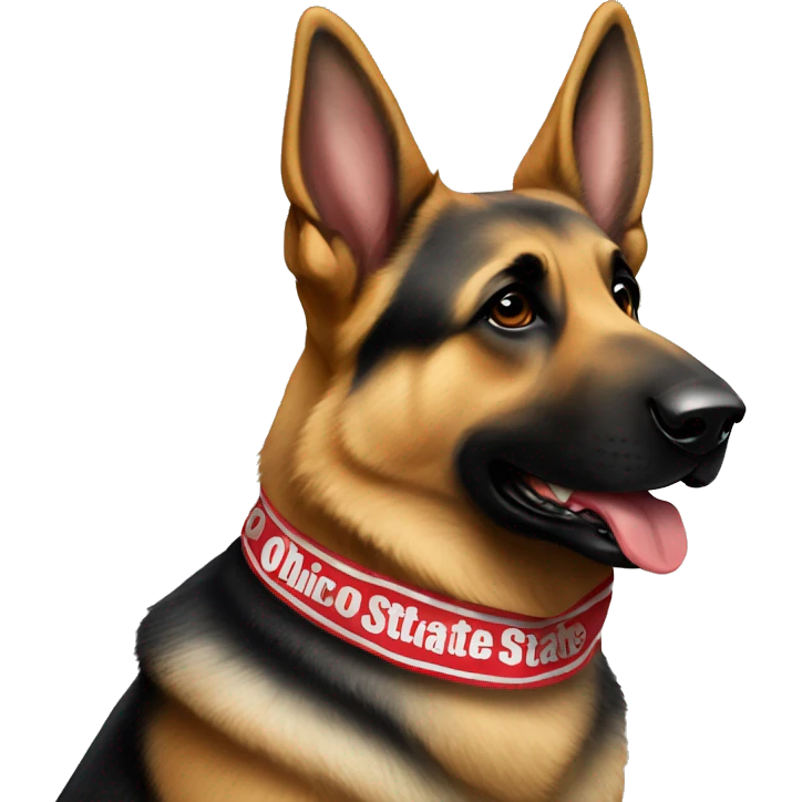German Shepherd wearing an Ohio state bandana emoji