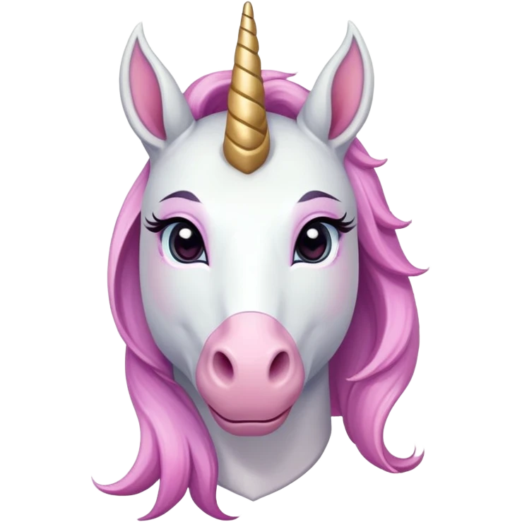 anthropomorphised female unicorn ballerina, horse-like unicorn face with muzzle, mane, ears, prominent horn, head and shoulders, relaxed pose emoji