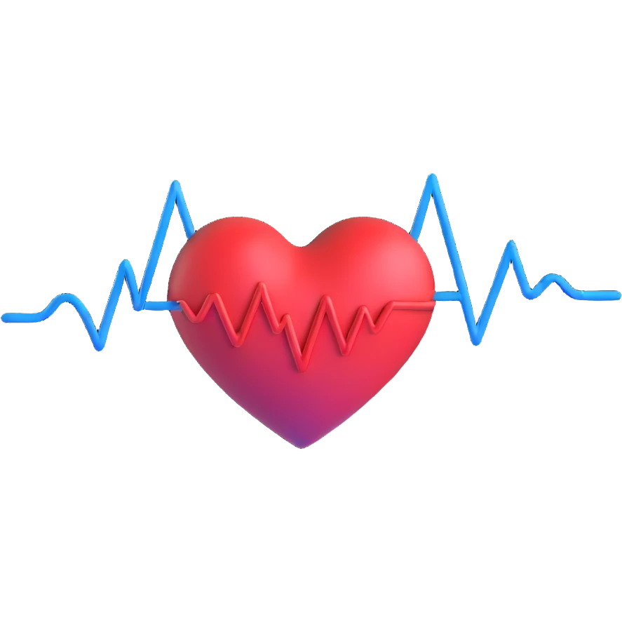 3D heart with blue and red ECG pulse line emoji