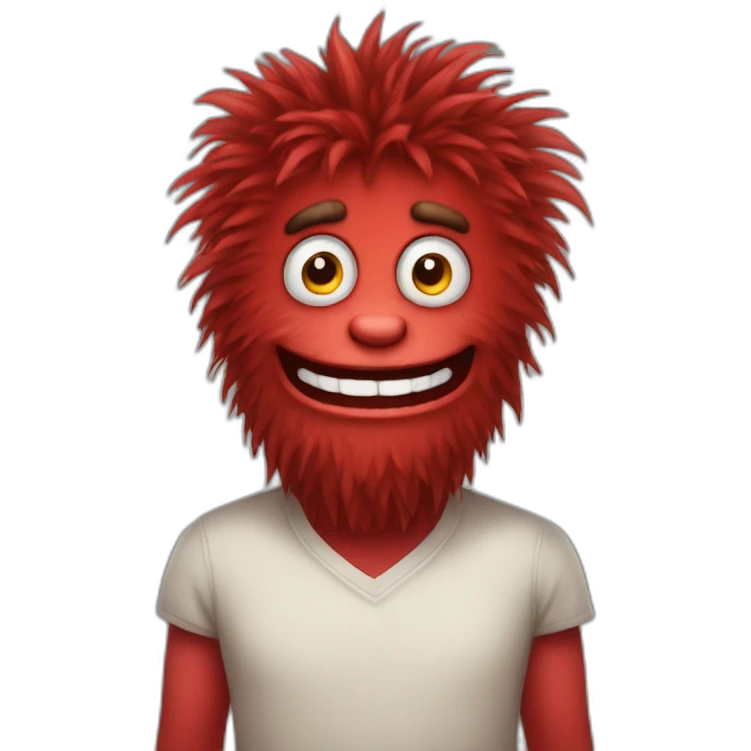 red hairy monster with a gentle smile emoji