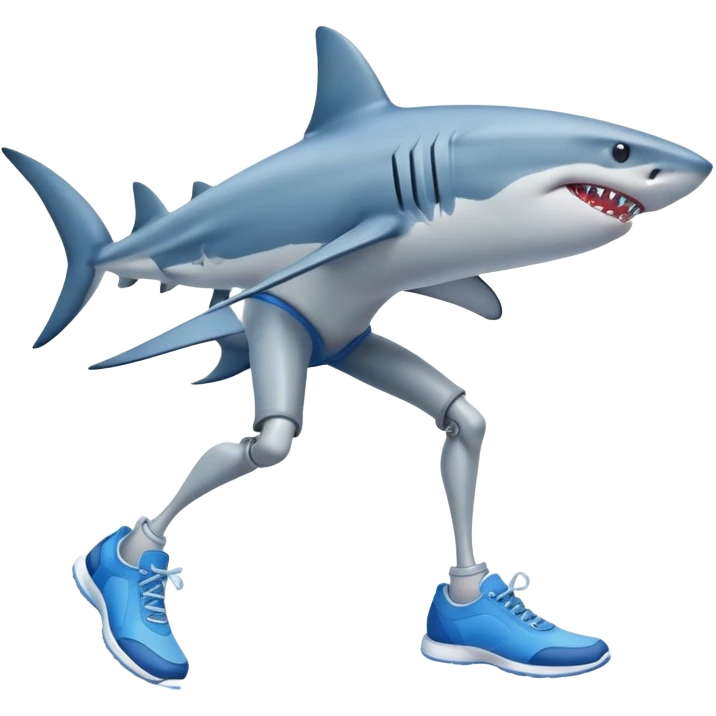 A shark with leg and blue shoes emoji