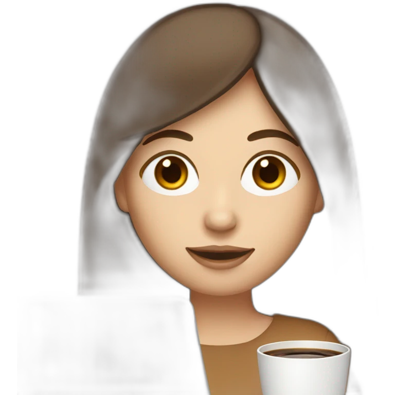 woman with long straight brown hair and pale skin and a laptop on top of her head drinking coffee emoji