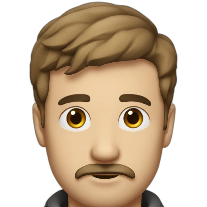 Guy mid 30s oval head, moustache, short beard, big no se, thic eyebrows emoji