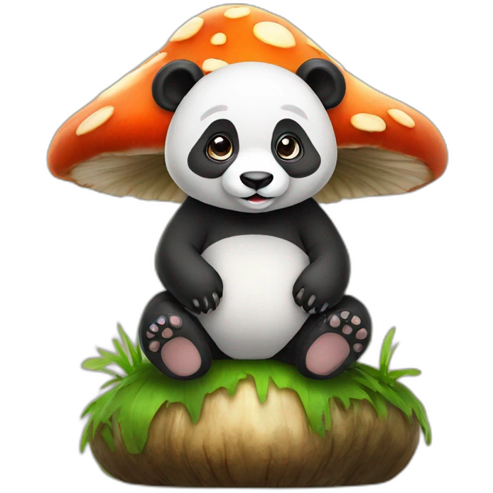 Cute panda sitting on a mushroom emoji