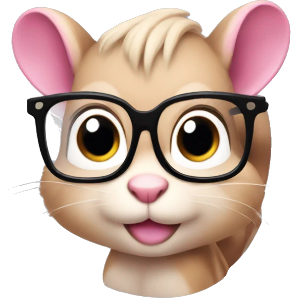 Pink chipmunk with long black hair and clear glasses emoji