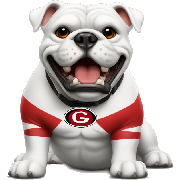 white UGA Georgia bulldog with a football and a red collar  emoji