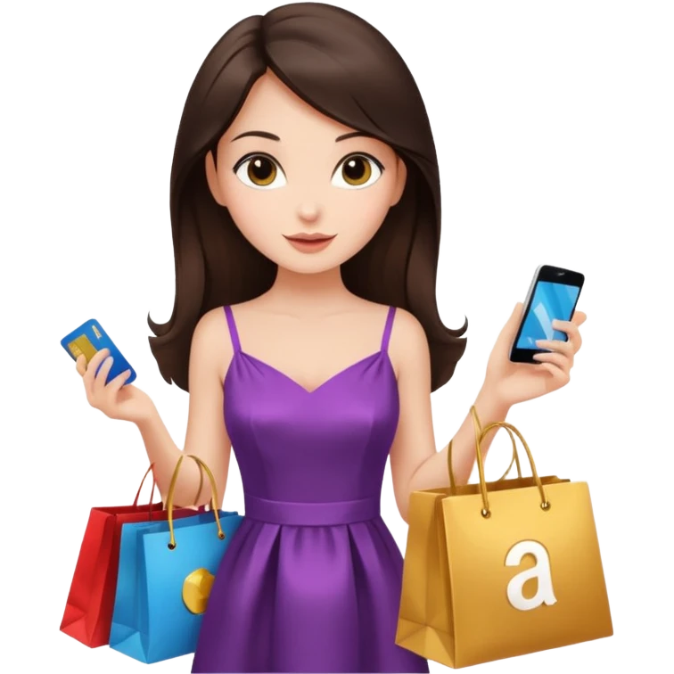 Glam brunette girl calmly choosing one premium shopping bag, giving a small approving nod — quality over quantity emoji
