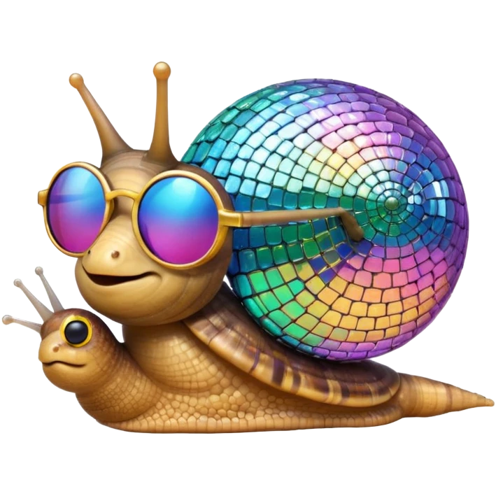 Snail with discoball shell and sunglasses emoji