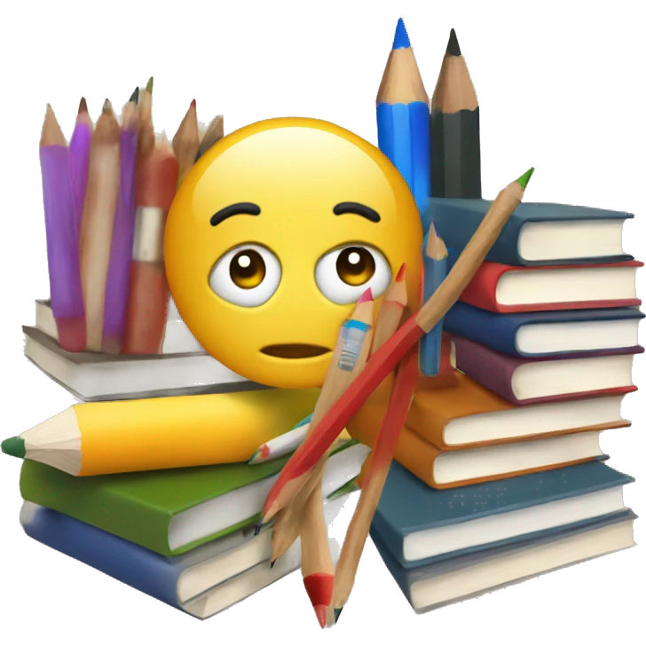 Homework surrounded by books and pencils emoji