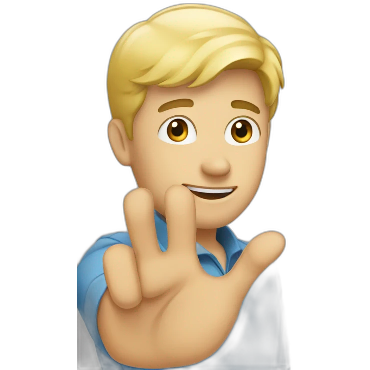 a blonde guy greeting with a hand emoji