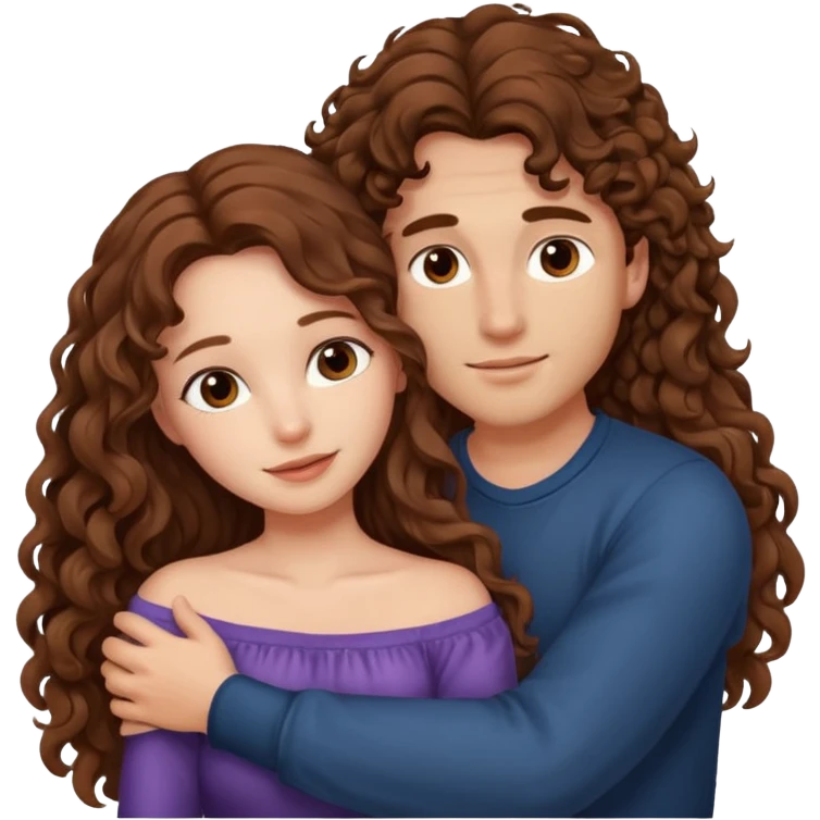 Beautiful girl have long hair cuddle with guy that have curly brown hair  emoji