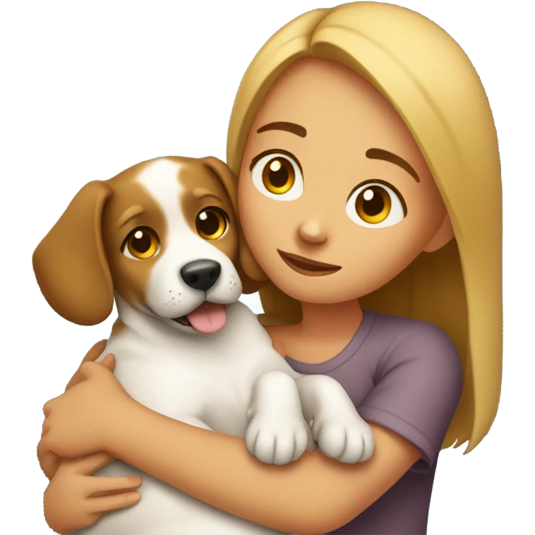 girl with her dog cuddles emoji