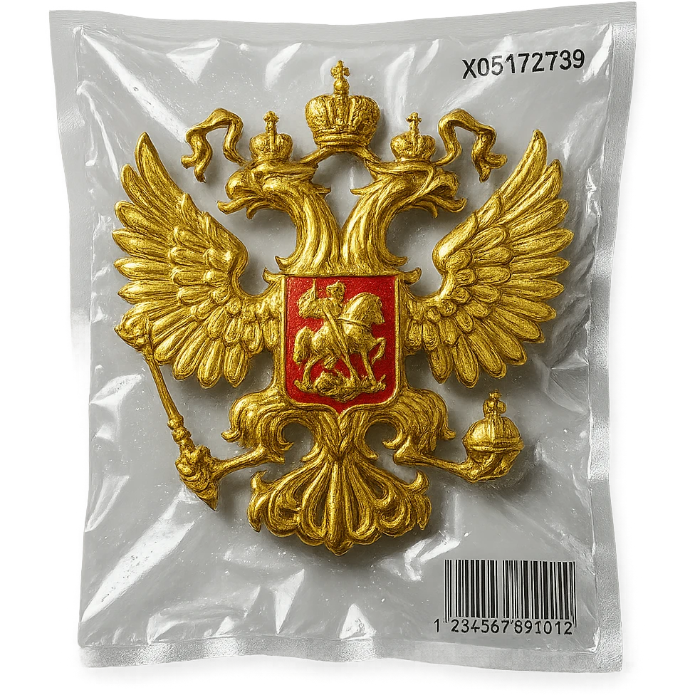 classic Russian double-headed eagle coat of arms, with crowns, scepter, orb, and shield, shiny and inflated emoji