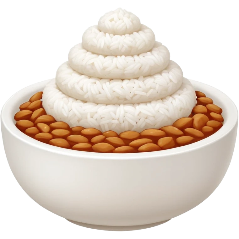 A cute white bowl of steaming rice piled high like a small mountain (korean style gobongbap), pure white rice,  emoji