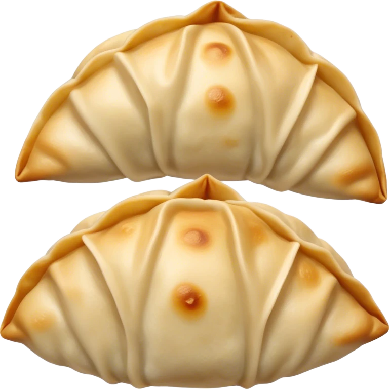 Gyoza Cinematic Realistic Gyoza Dish Emoji, depicted in a close-up view of 1 to 2 delicate dumplings with a crisp, golden exterior and savory filling, rendered with exquisite detail and dynamic lighting. emoji