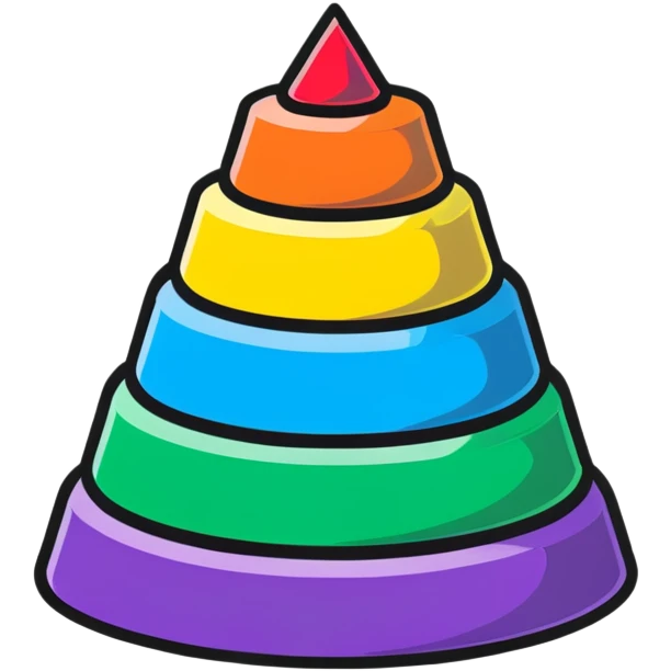 Rainbow colored children's stacking rings toy pyramid emoji