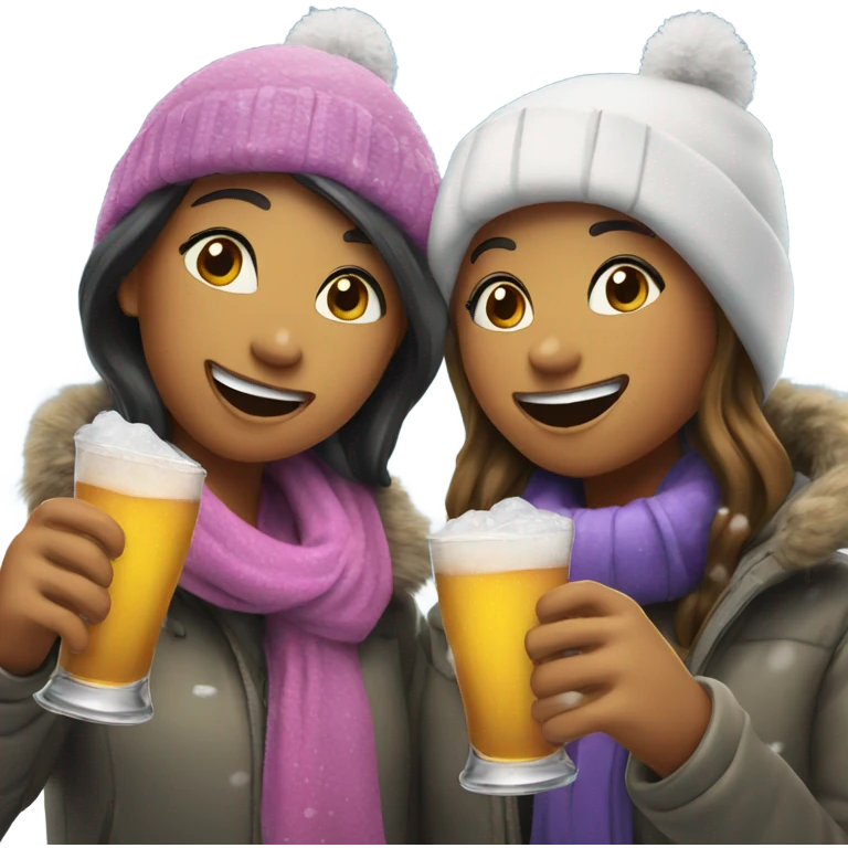 two girls cheers drinks in snow emoji
