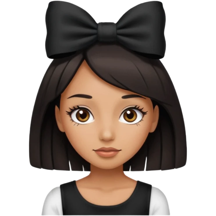 Adult woman with black cute  cut with a black top and a bow on her head with long lashes emoji