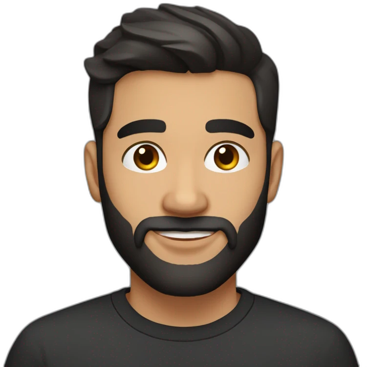 25 year old Hispanic man with a beard and thick eyebrows light skin, black shirt and side fades and a comb over emoji